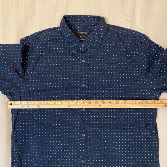 Banana Republic Mens M Supima Cotton Camden Fit Navy White Polka-dot Button Down - Picture 7 of 9